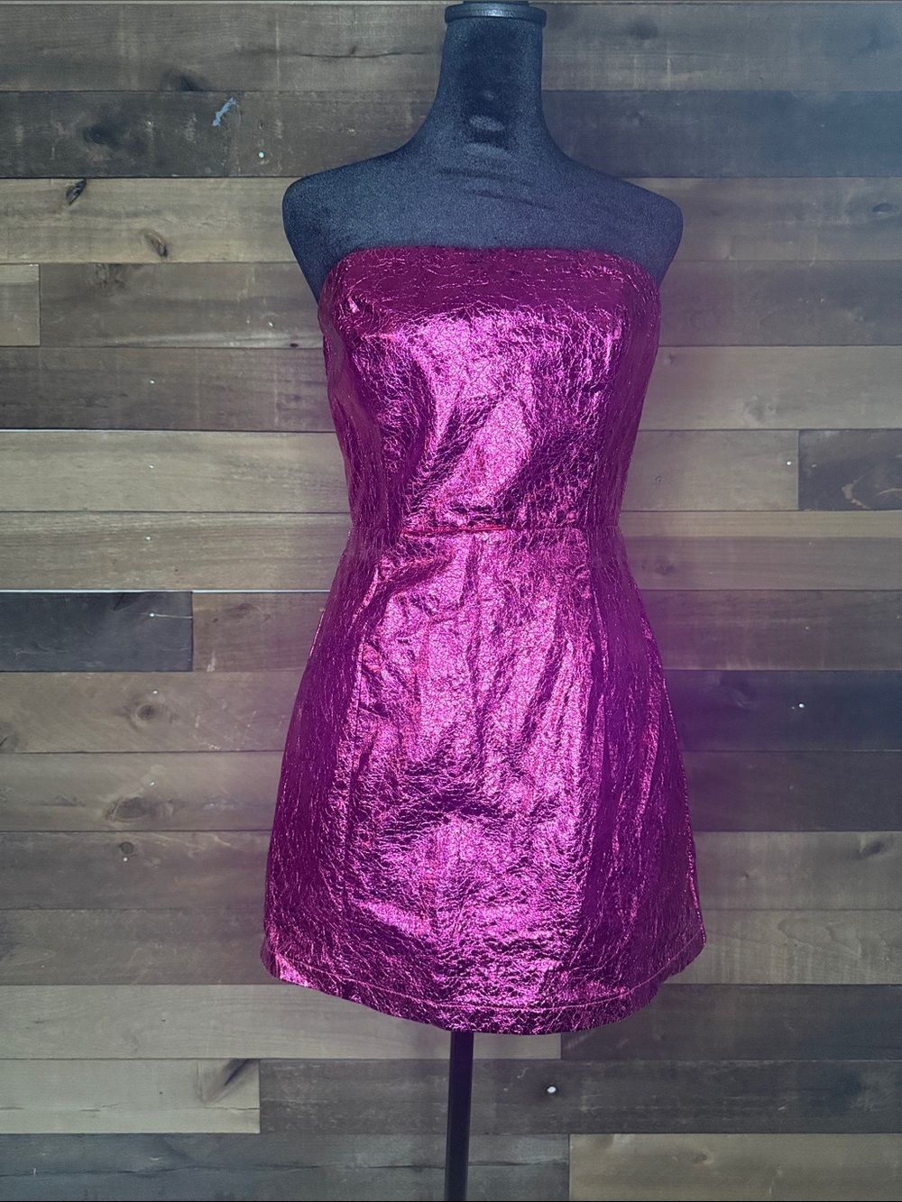 superdown Strapless Metallic Fuchsia Mini Dress